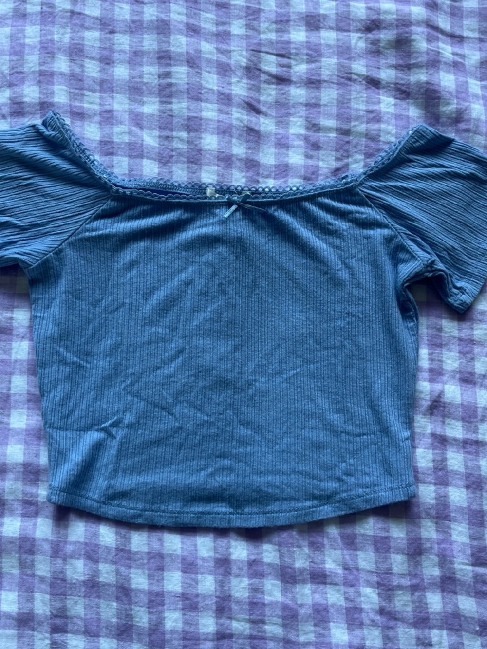 Bozzolo Blue Ribbed Off-the-Shoulder Crop Top